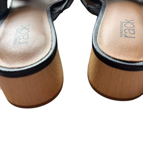 Nordstrom Rack Black Leather Crisscross Open-Toe Sandals Wooden Block Heel - Picture 5 of 8